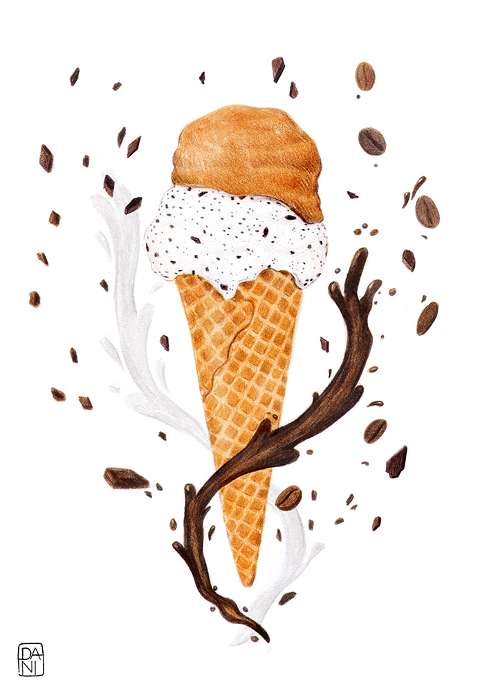 ice cream illustration, coffee ice cream, chocolate chip ice cream, food illustration, gelato, gelato disegno, gelato illustrazione