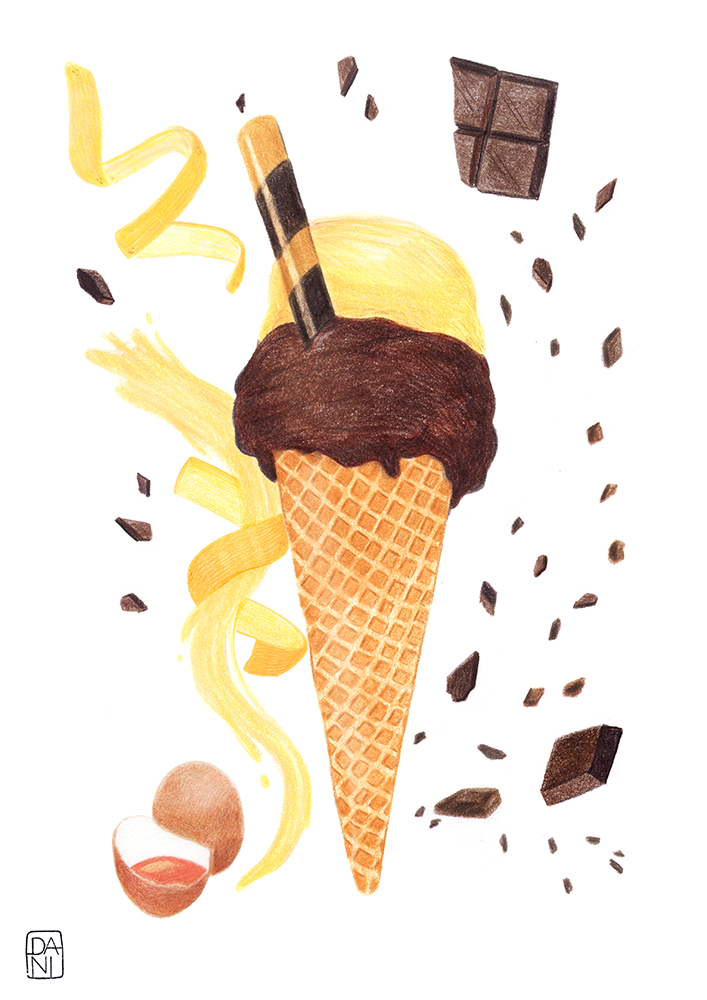 ice cream illustration, chocolate ice cream, cream ice cream, food illustration, gelato, gelato disegno, gelato illustrazione