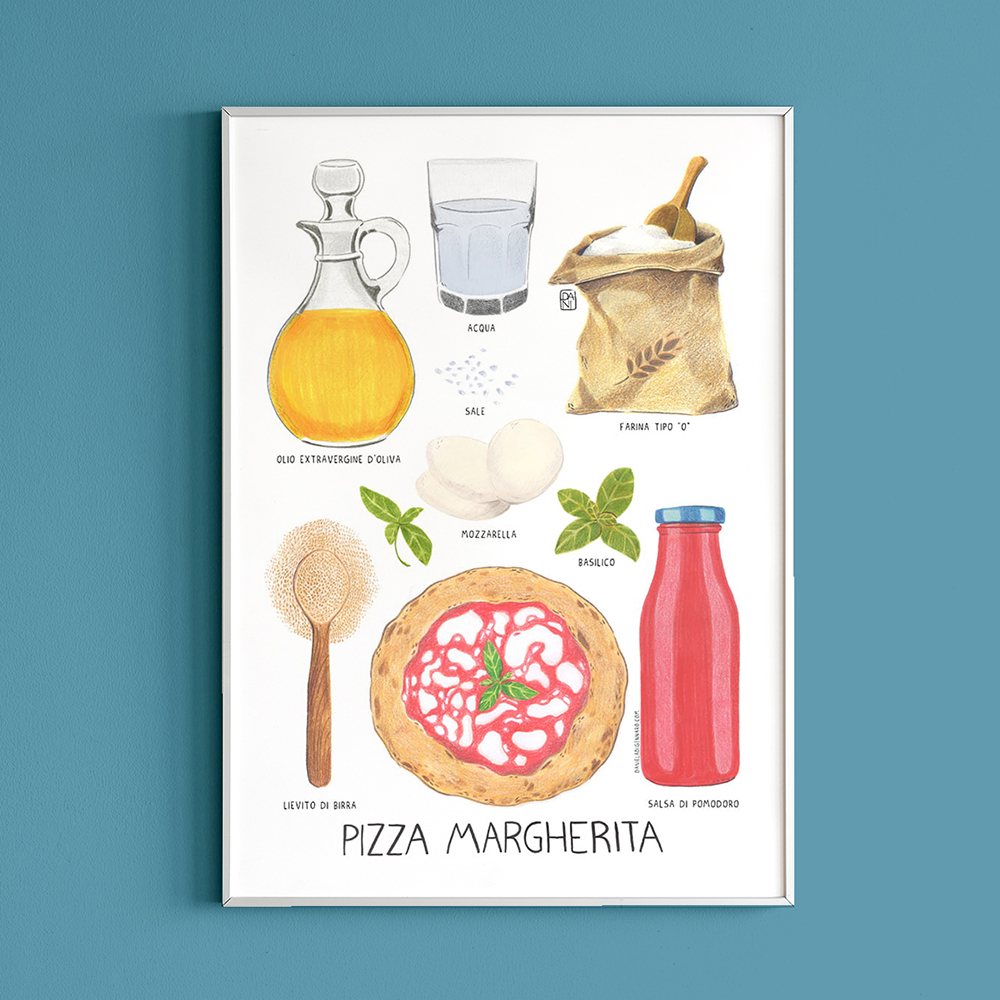 Pizza, Pizza Margherita, pizza poster, pizza illustration, pizza draw, disegno pizza, italian pizza
