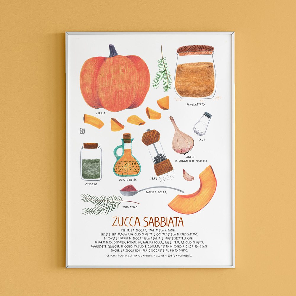 zucca, zucca ricetta, pumpkin, pumpkin recipe, food illustration
